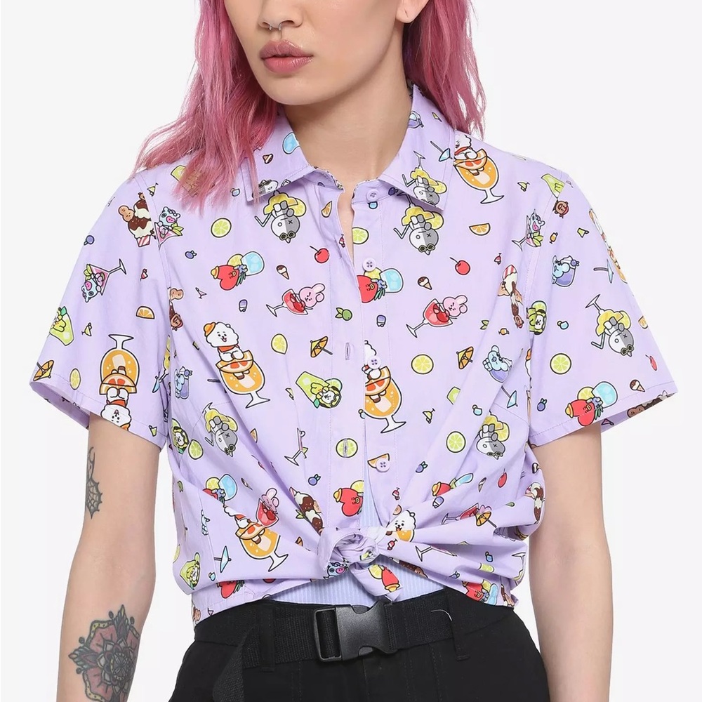 BTS BT21 Fun Cartoon Print Purple Shirt